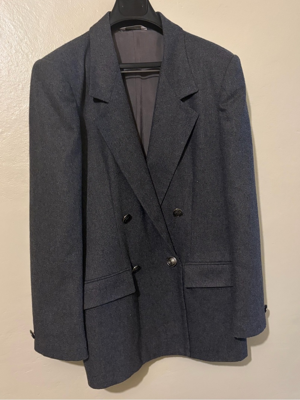 Women’s Charcoal blazer L academia business casual wool quiet luxury